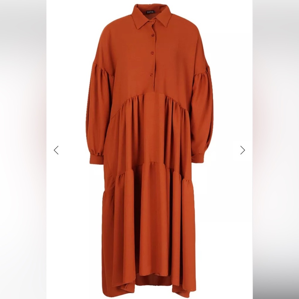Boohoo Rust Orange Tiered Maxi Dress - Picture 3 of 8